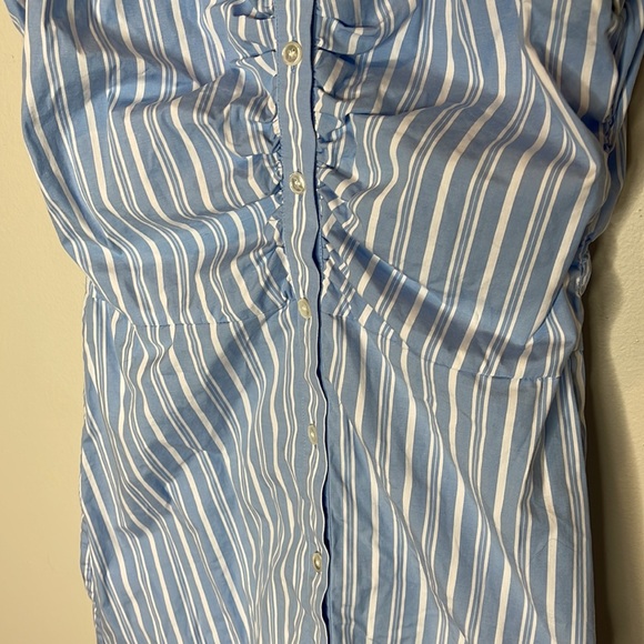 Veronica Beard Ferris Striped ruched button down shirt dress 2 - Picture 5 of 11